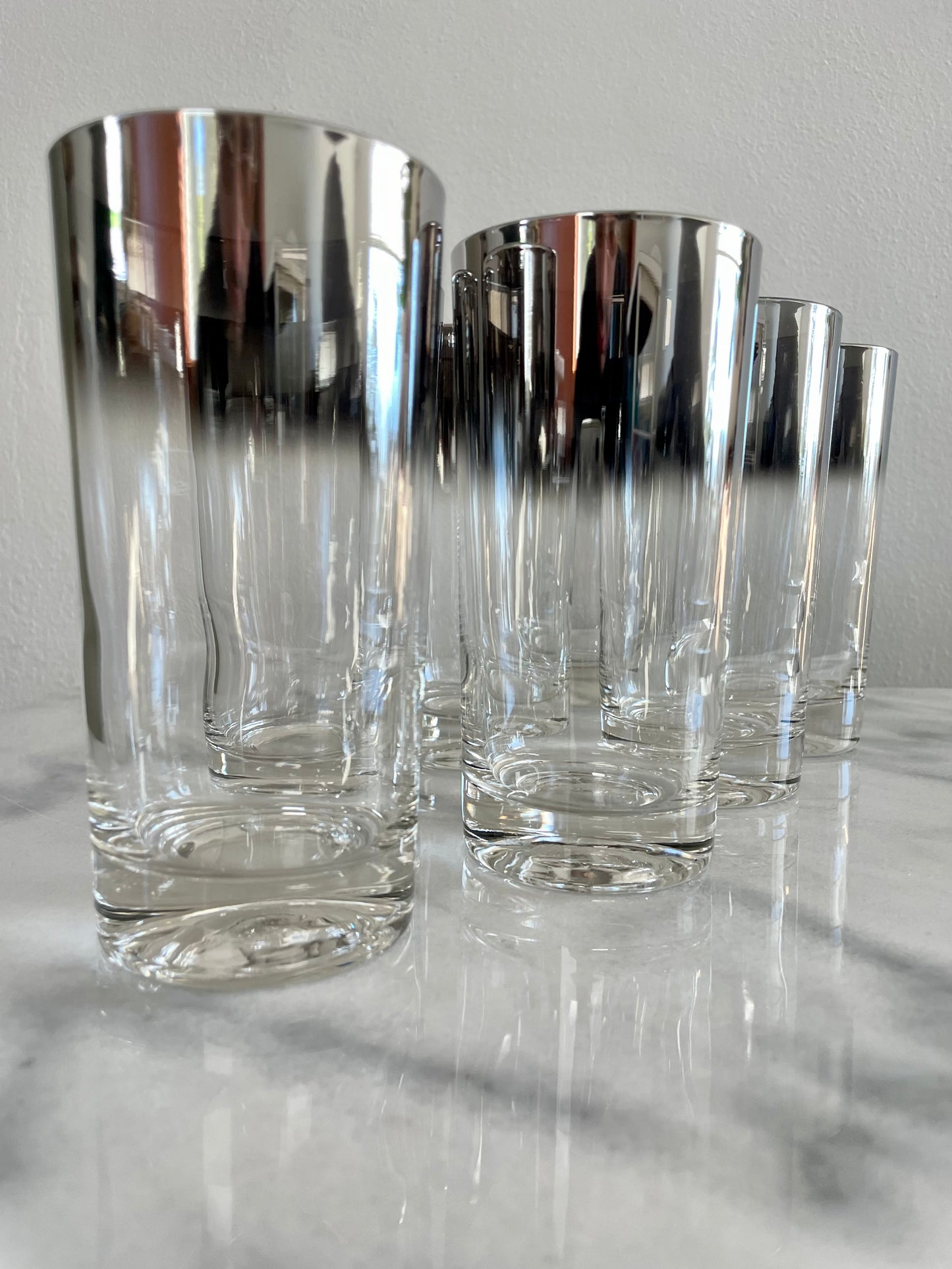 Mid-Century Dorothy Thorpe Silver Fade Ombré Highball Glasses - Set of 7
