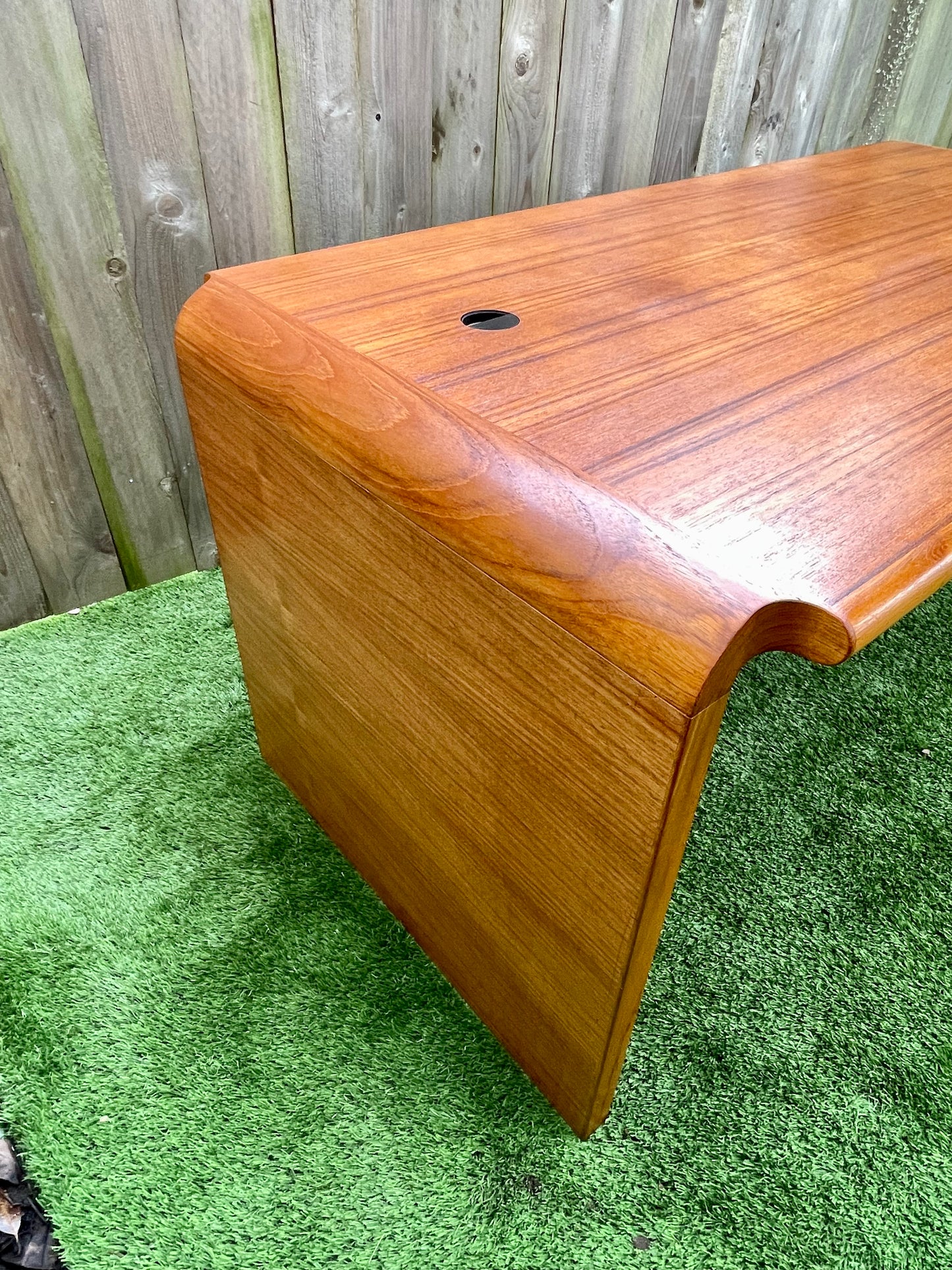Vintage Custom Teak Waterfall Executive Desk With Floating Drawer