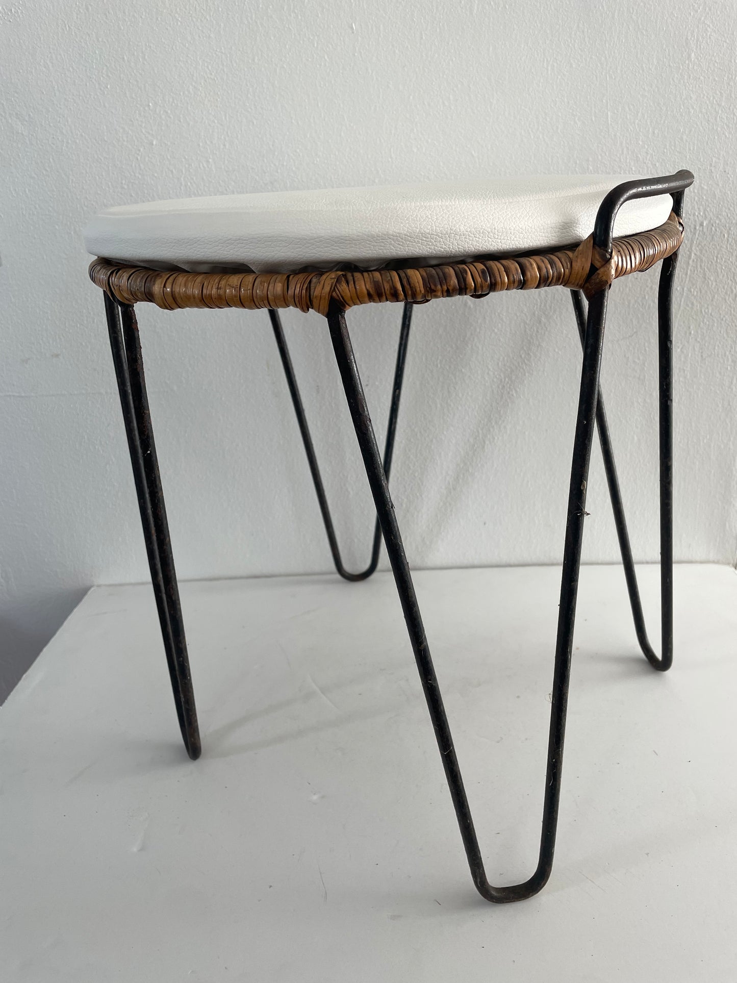 1950s Mid-Century Modern Iron Hairpin Cane Side Table Attributed to Tony Paul