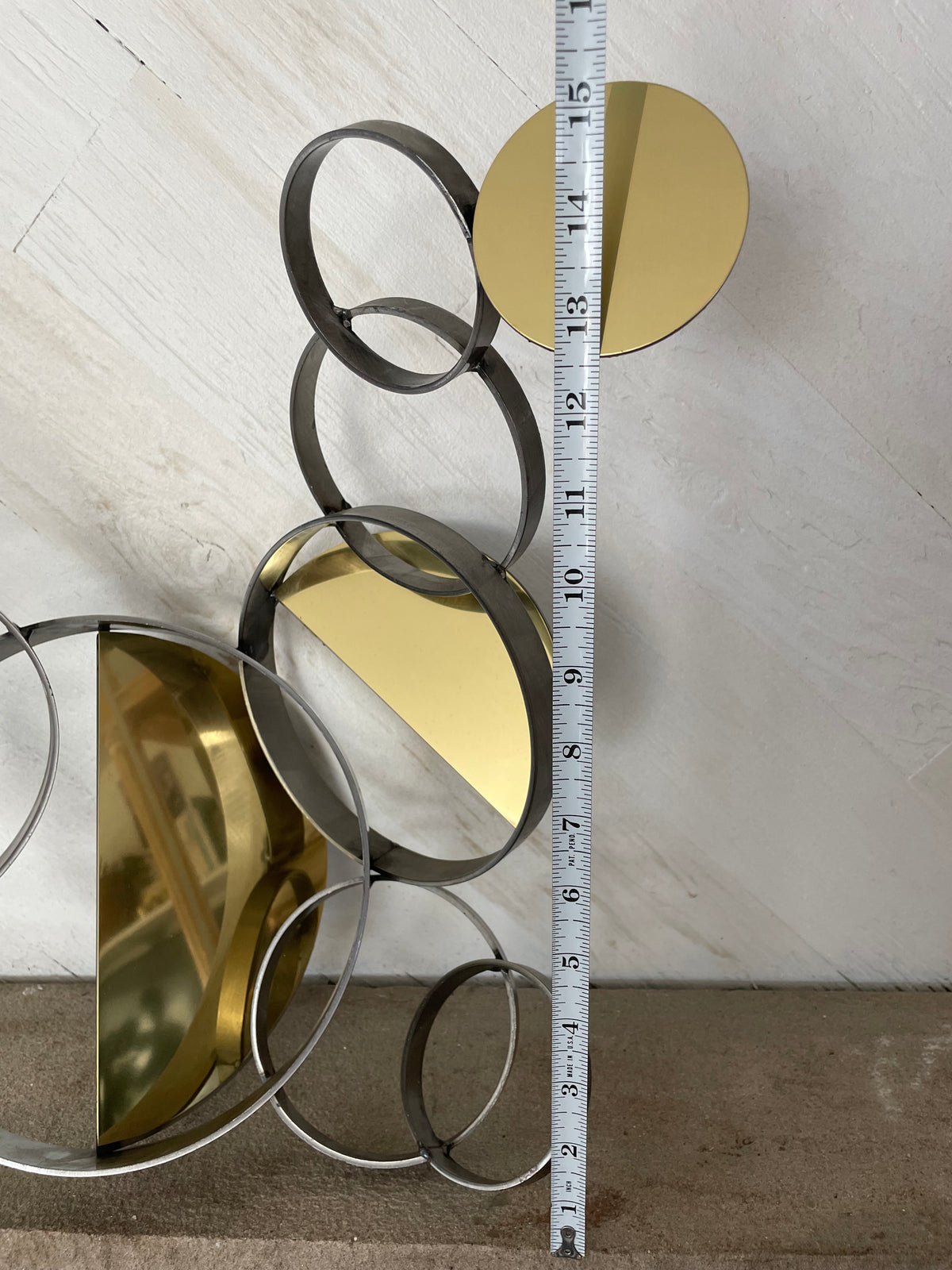 1990 Signed C. Jeré 'Floating Rings' 35" Metal Wall Sculpture, Mid-Century Modern