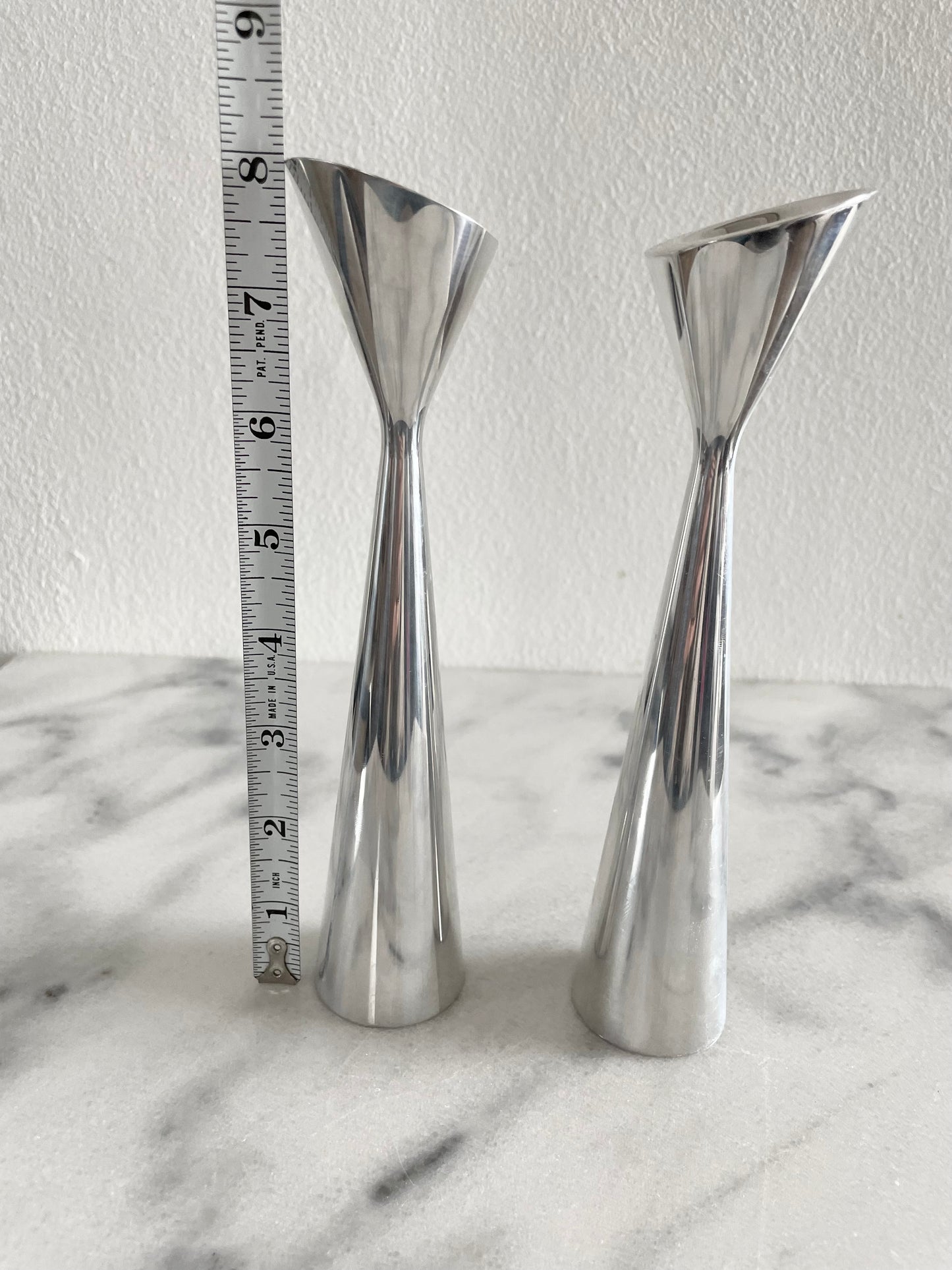 1994 Post Modern Karim Rashid Nambe Studio Silver 8” Candlesticks 6045