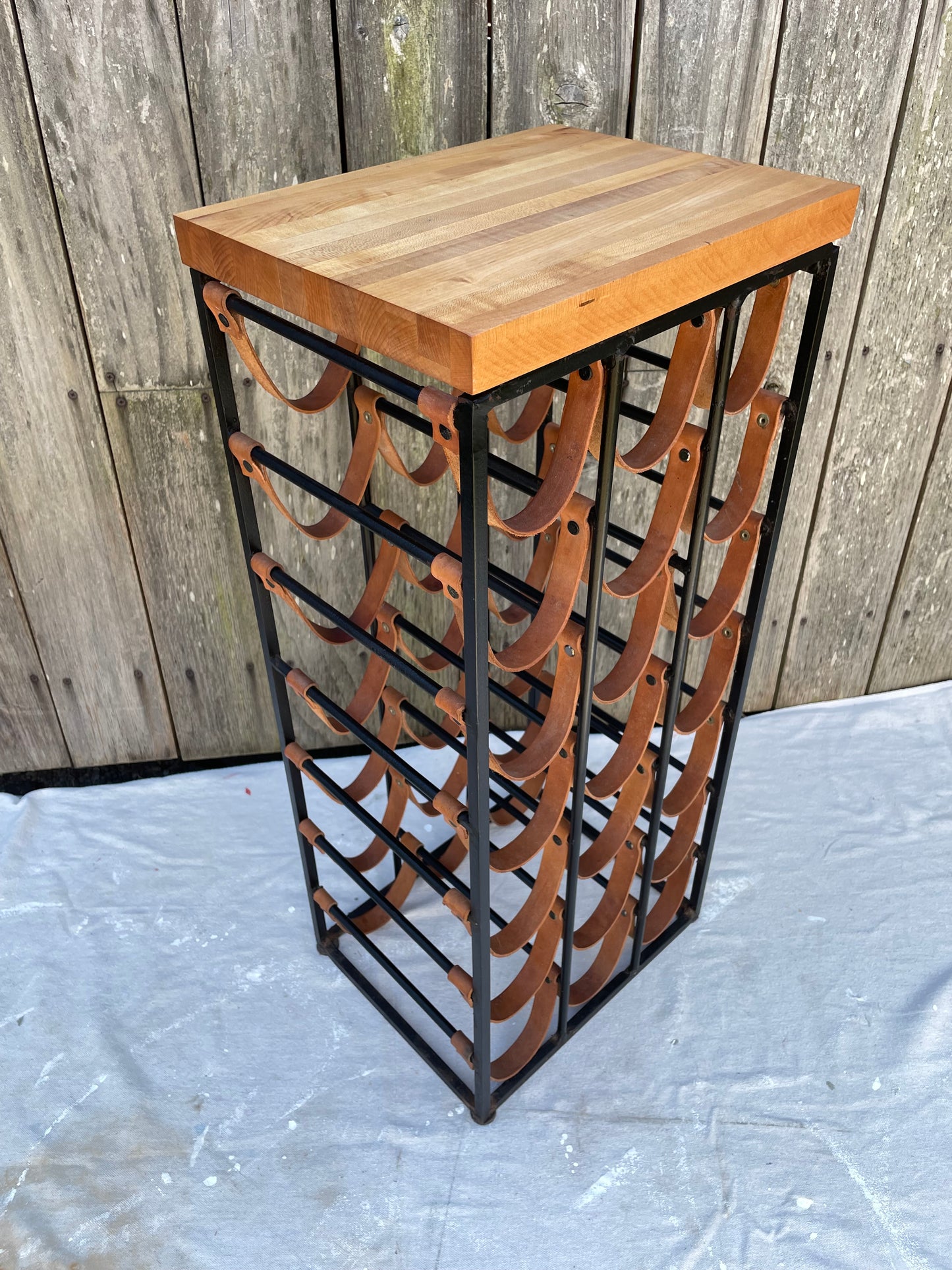 Large Mid 20th Century Arthur Umanoff Iron and Leather Wine Rack for Shaver Howard