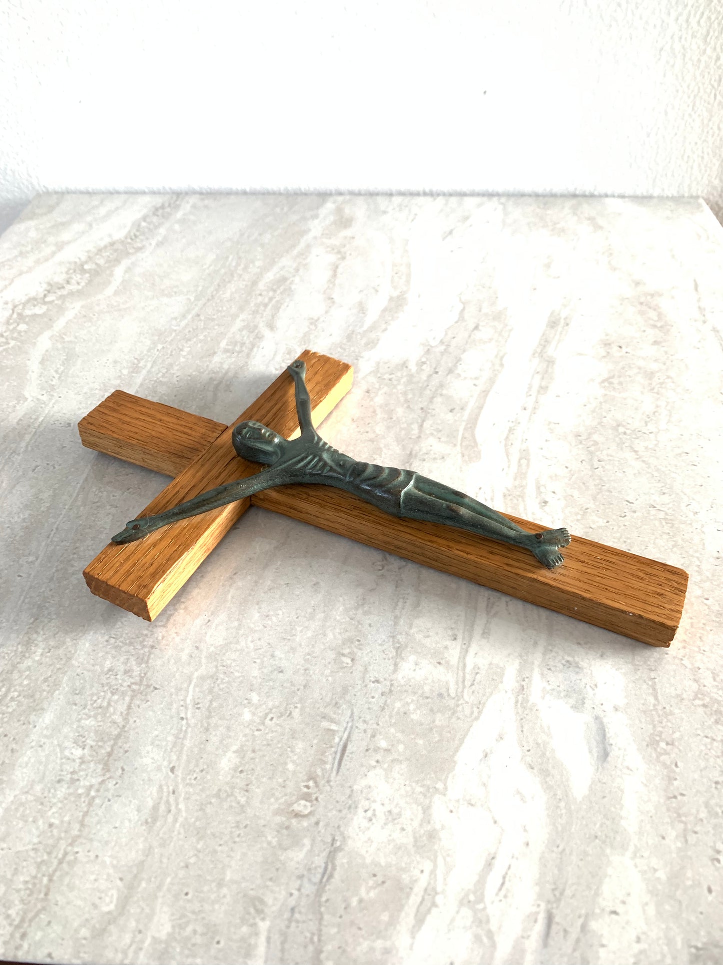 Vintage Modernist French Style Bronze & Wood Crucifix