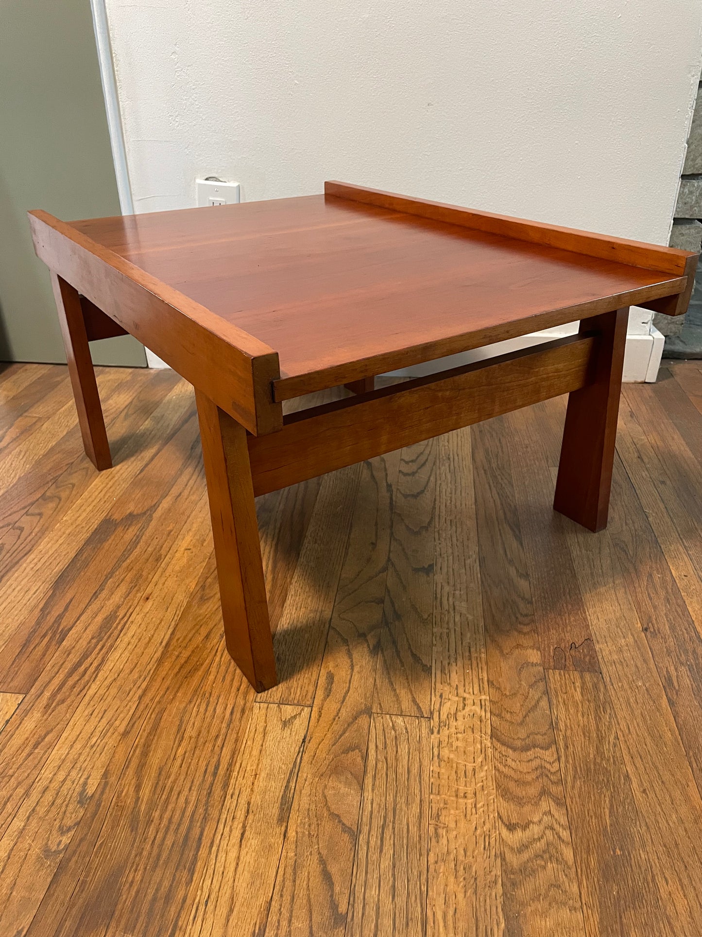 Vintage Minimalist Modern Japanese Red-Brown Sugi Wood Sashimono Table