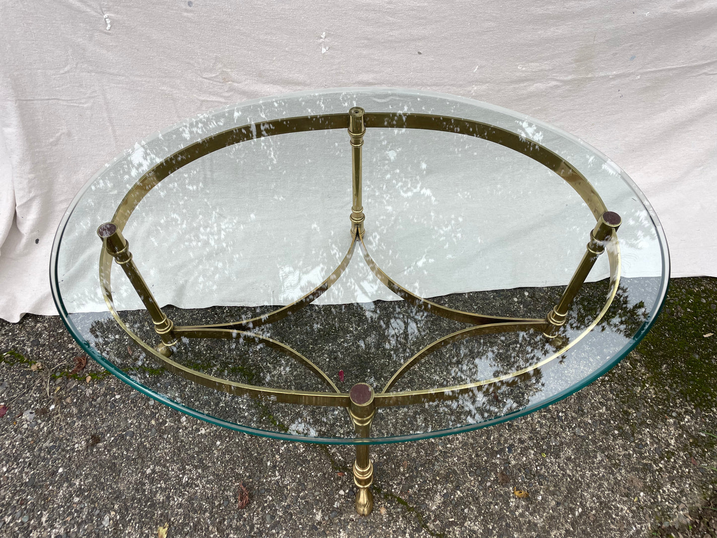 1960s Labarge Hollywood Regency Italy Brass Glass Hoof Feet Coffee Table