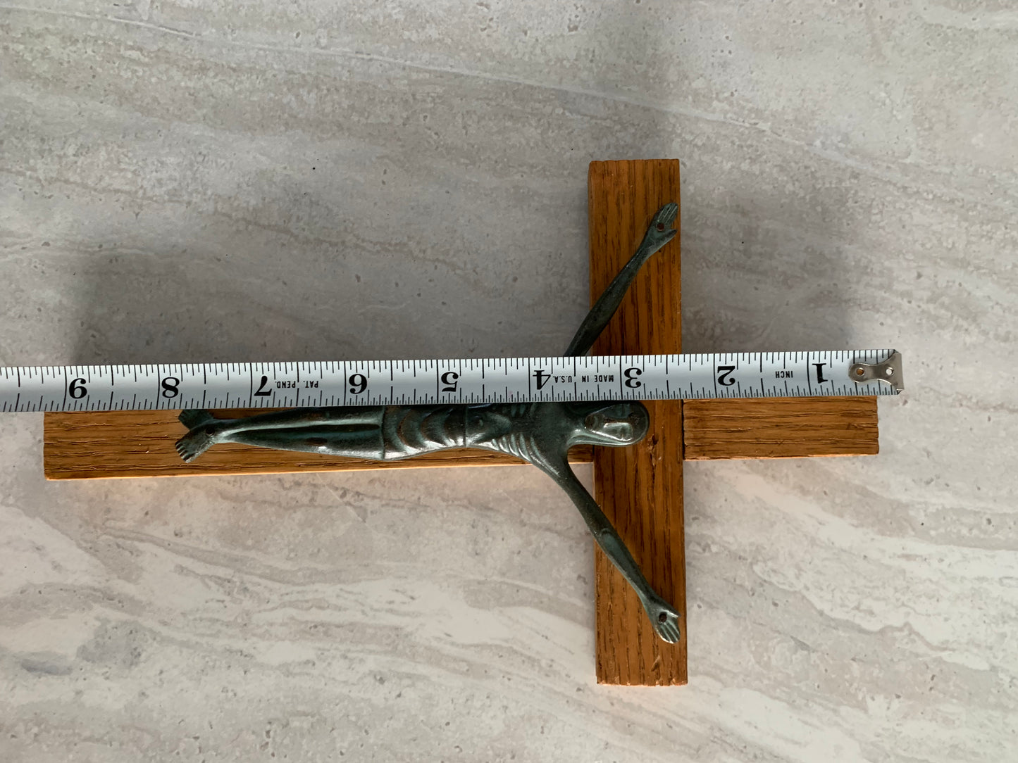Vintage Modernist French Style Bronze & Wood Crucifix