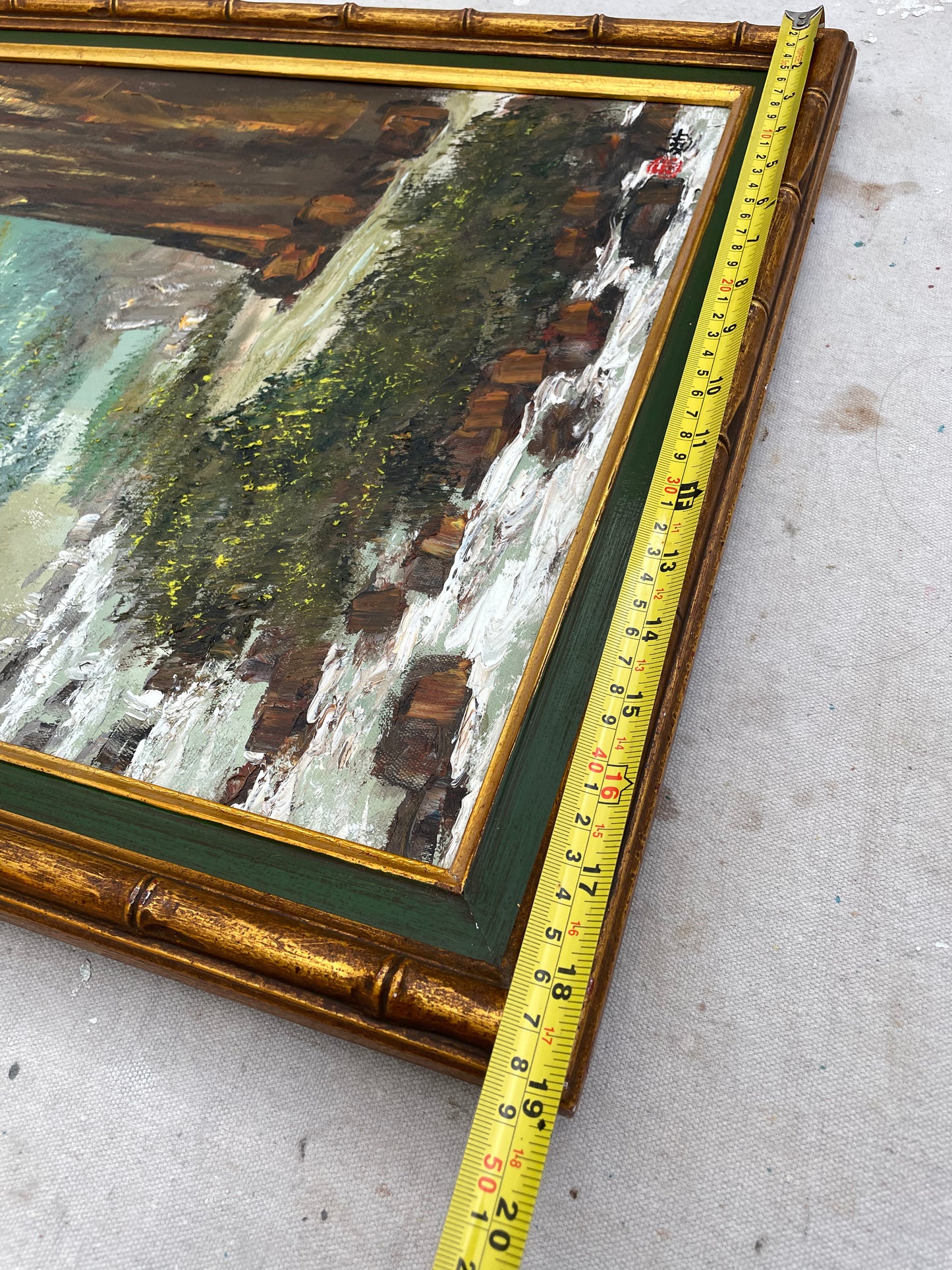 Mid-Century Framed Forest Trees Oil on Canvas