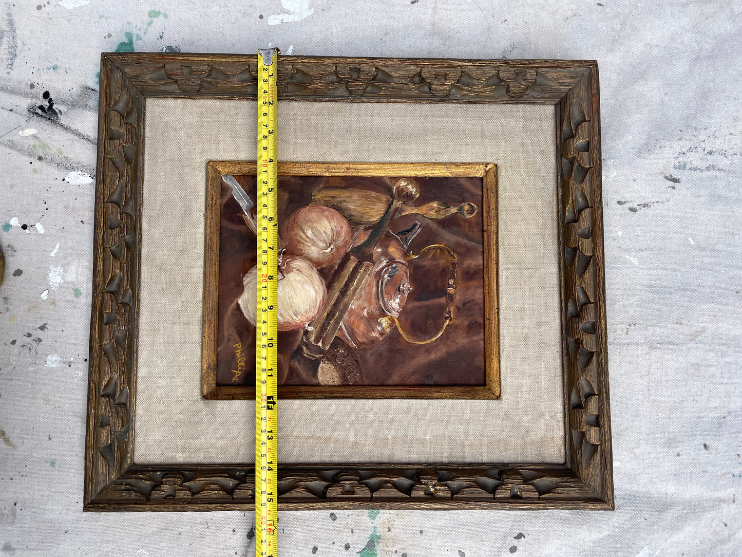 Vintage Rustic Kitchen Still Life Oil on Canvas Board Framed