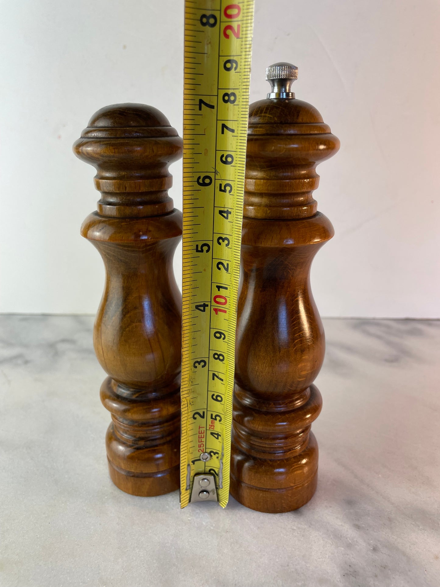 Mid Century Vintage Solid Turned Hardwood Salt Shaker & Pepper Grinder Set – Made in Japan