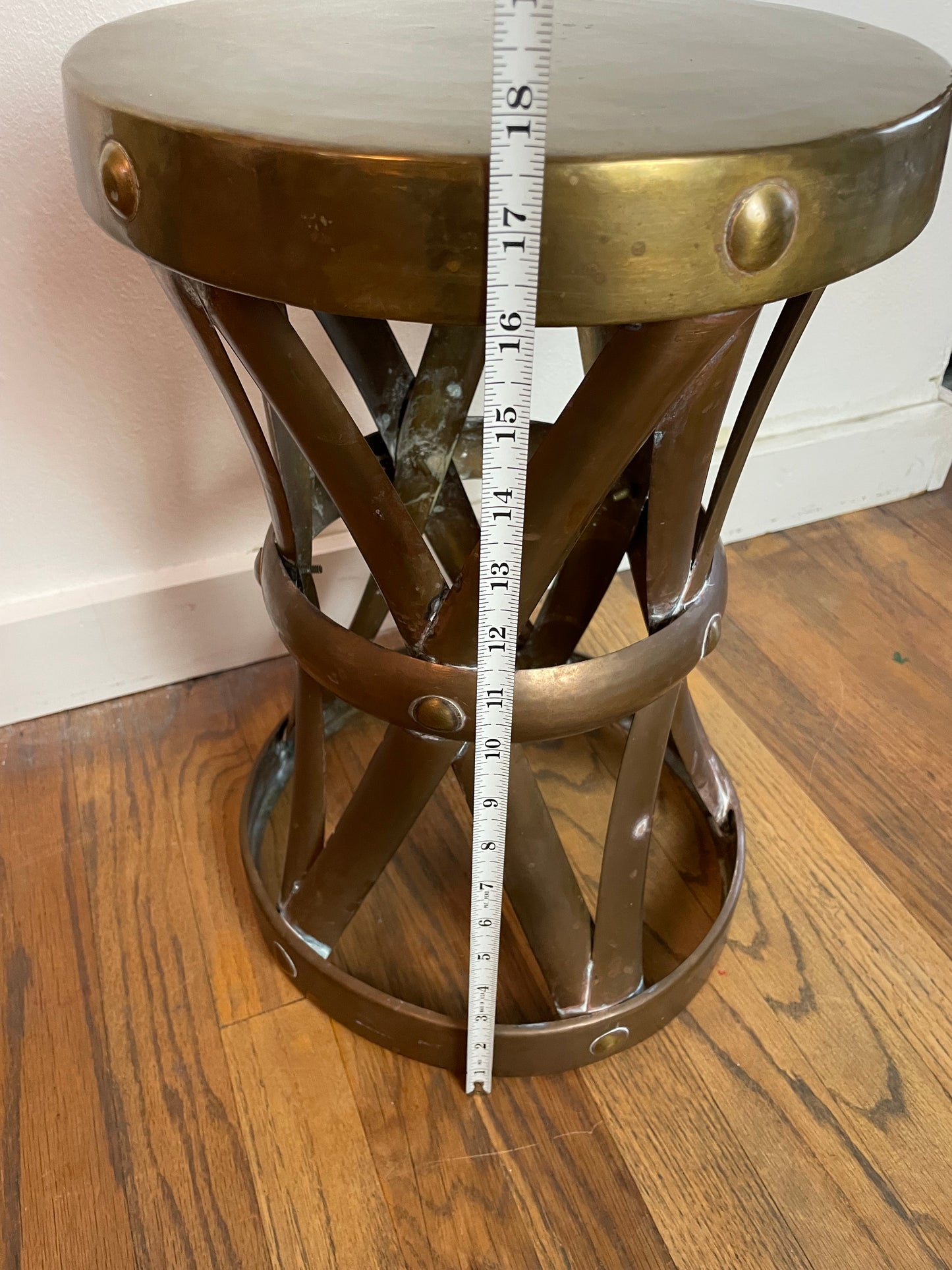 Mid-Century Modern Attributed to Sarreid Ltd. Brass X-Base Stool / Accent Table
