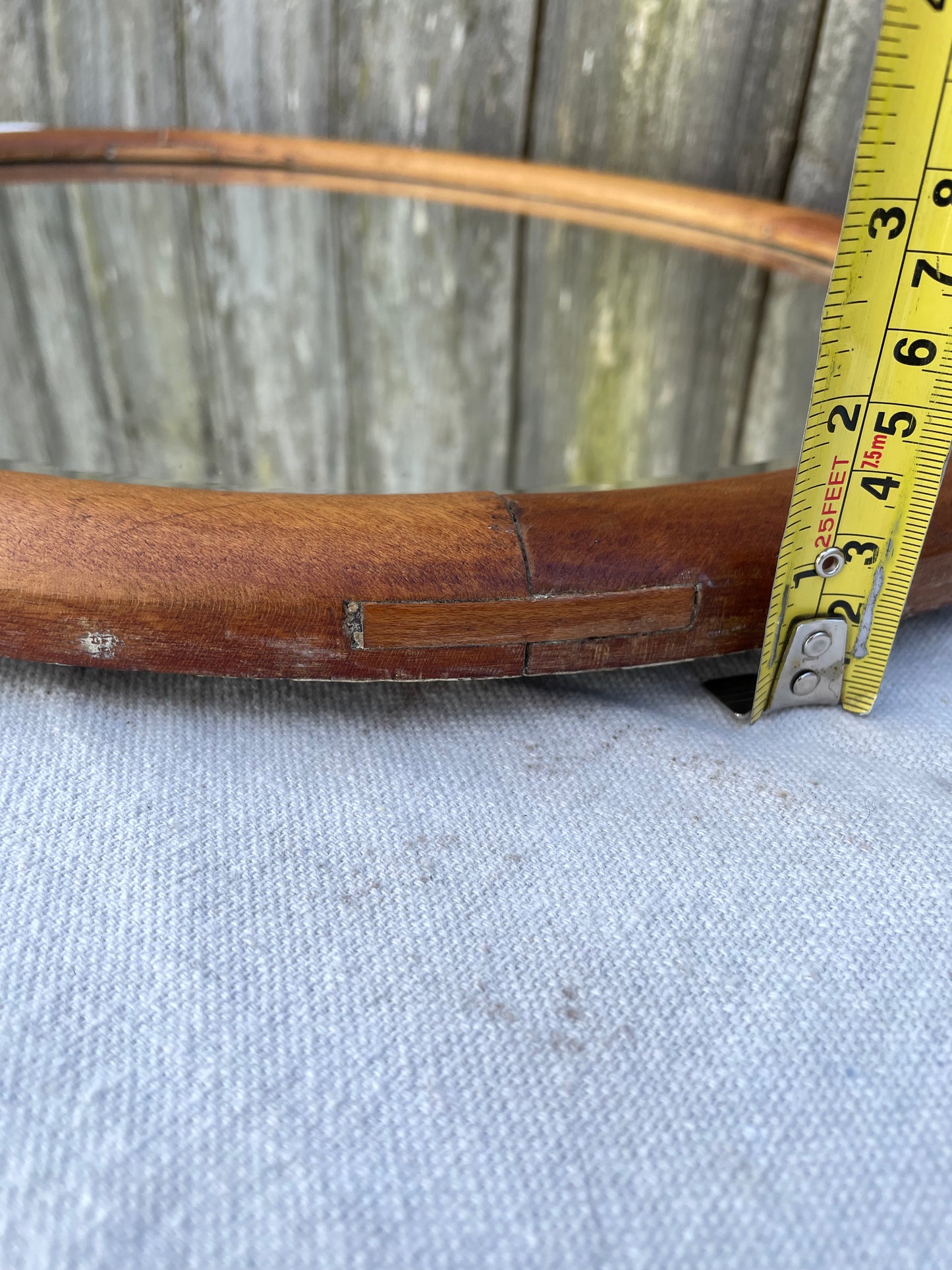 Antique Edwardian Oval Aged Wood Framed Beveled Glass Mirror