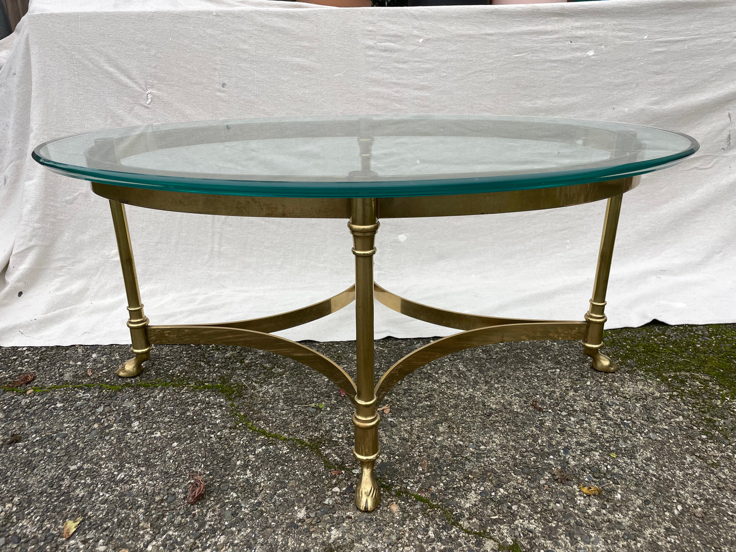 1960s Labarge Hollywood Regency Italy Brass Glass Hoof Feet Coffee Table
