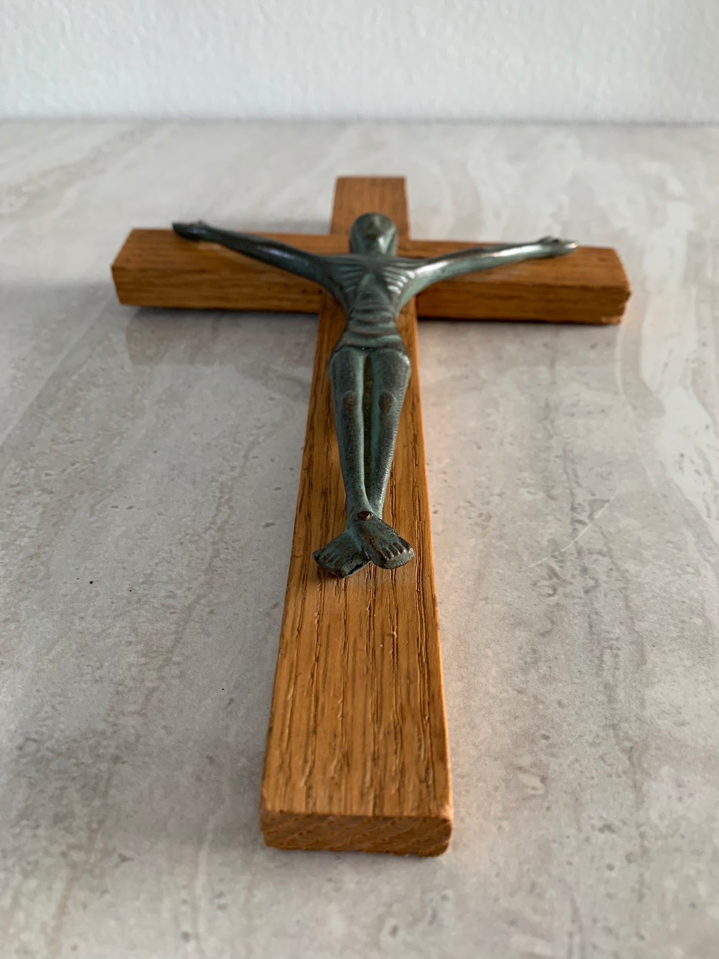 Vintage Modernist French Style Bronze & Wood Crucifix
