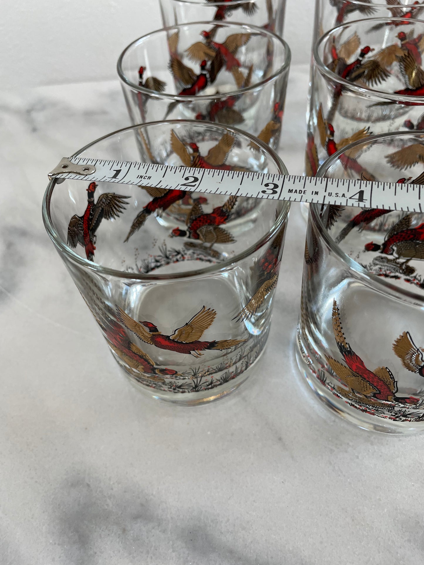 Mid-Century Modern Gold Pheasant Hunting Glasses - Set of 6
