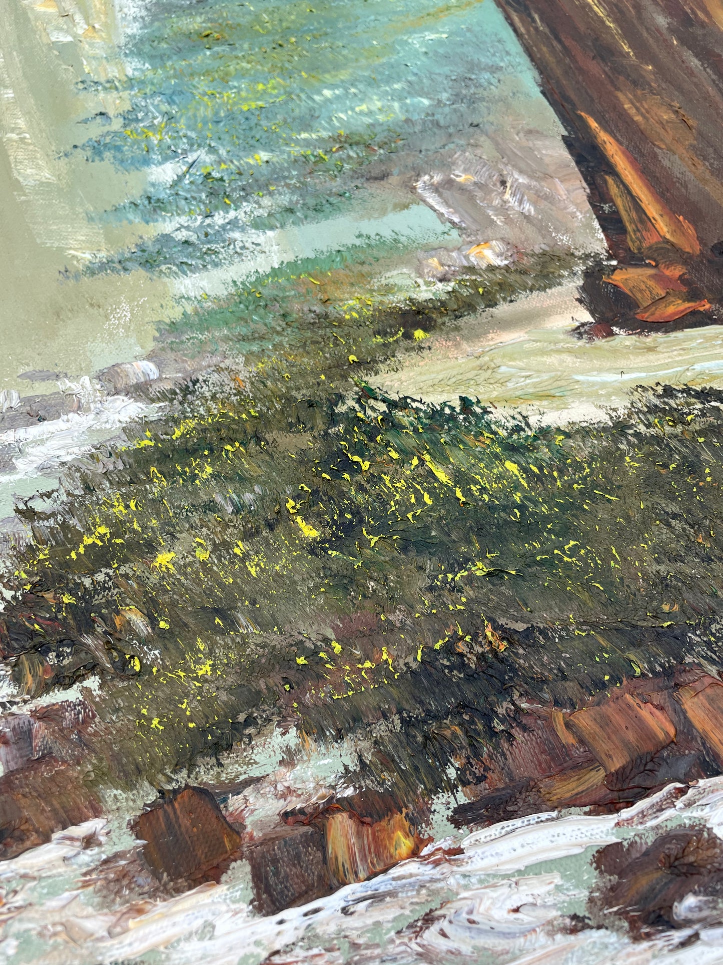 Mid-Century Framed Forest Trees Oil on Canvas