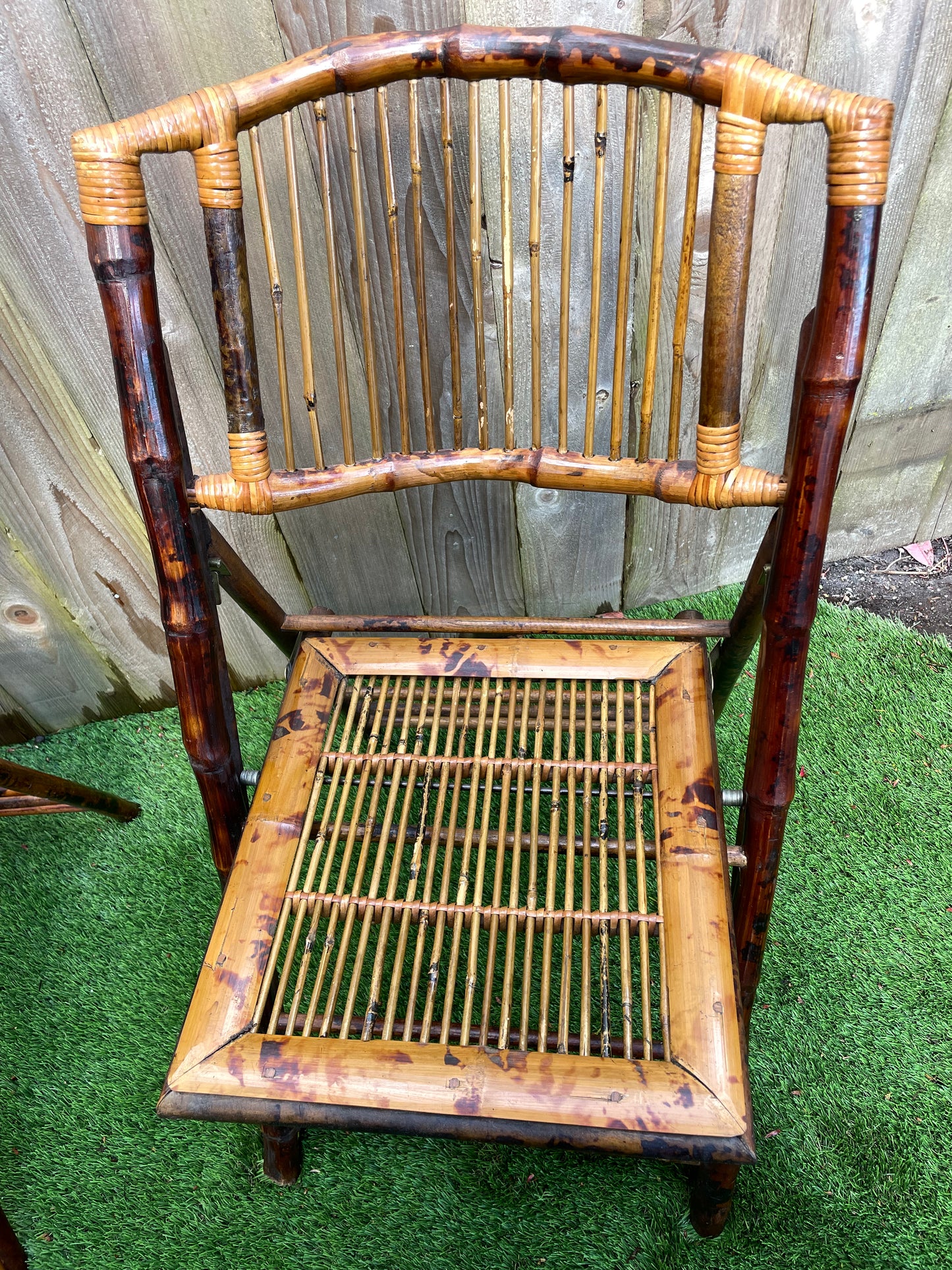 Mid 20th Century Vintage Tortoiseshell Bamboo Folding Chairs - Set of 4