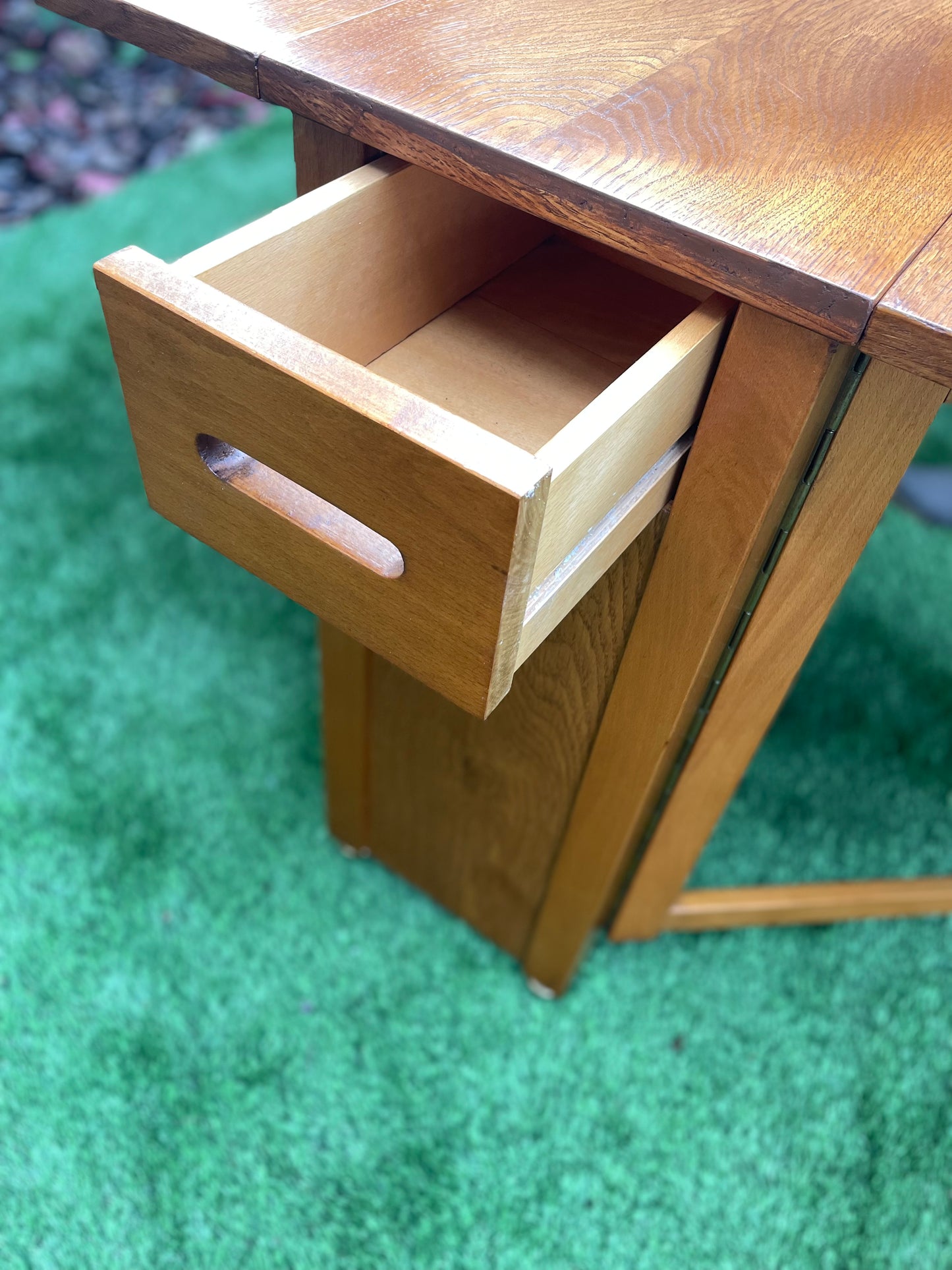 Mid Century Modern Gateleg Drop Leaf Dining Table on Casters With Folding Chairs - 5 Pieces