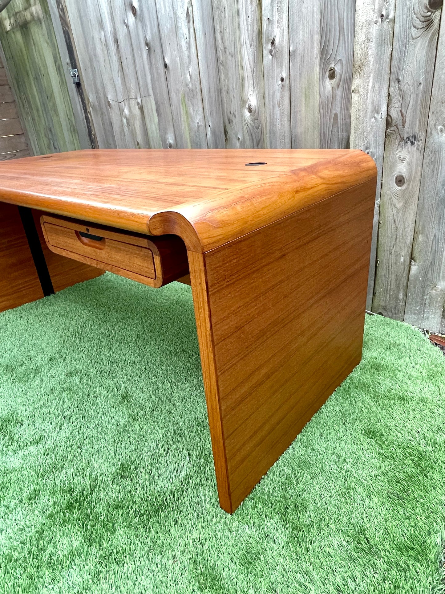 Vintage Custom Teak Waterfall Executive Desk With Floating Drawer