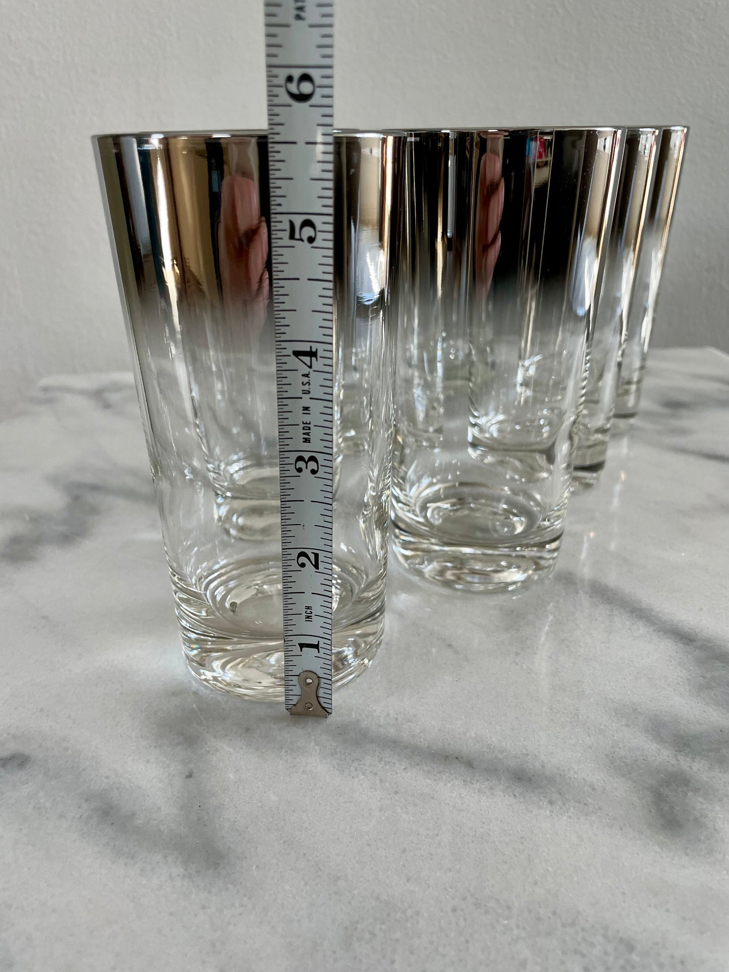 Mid-Century Dorothy Thorpe Silver Fade Ombré Highball Glasses - Set of 7