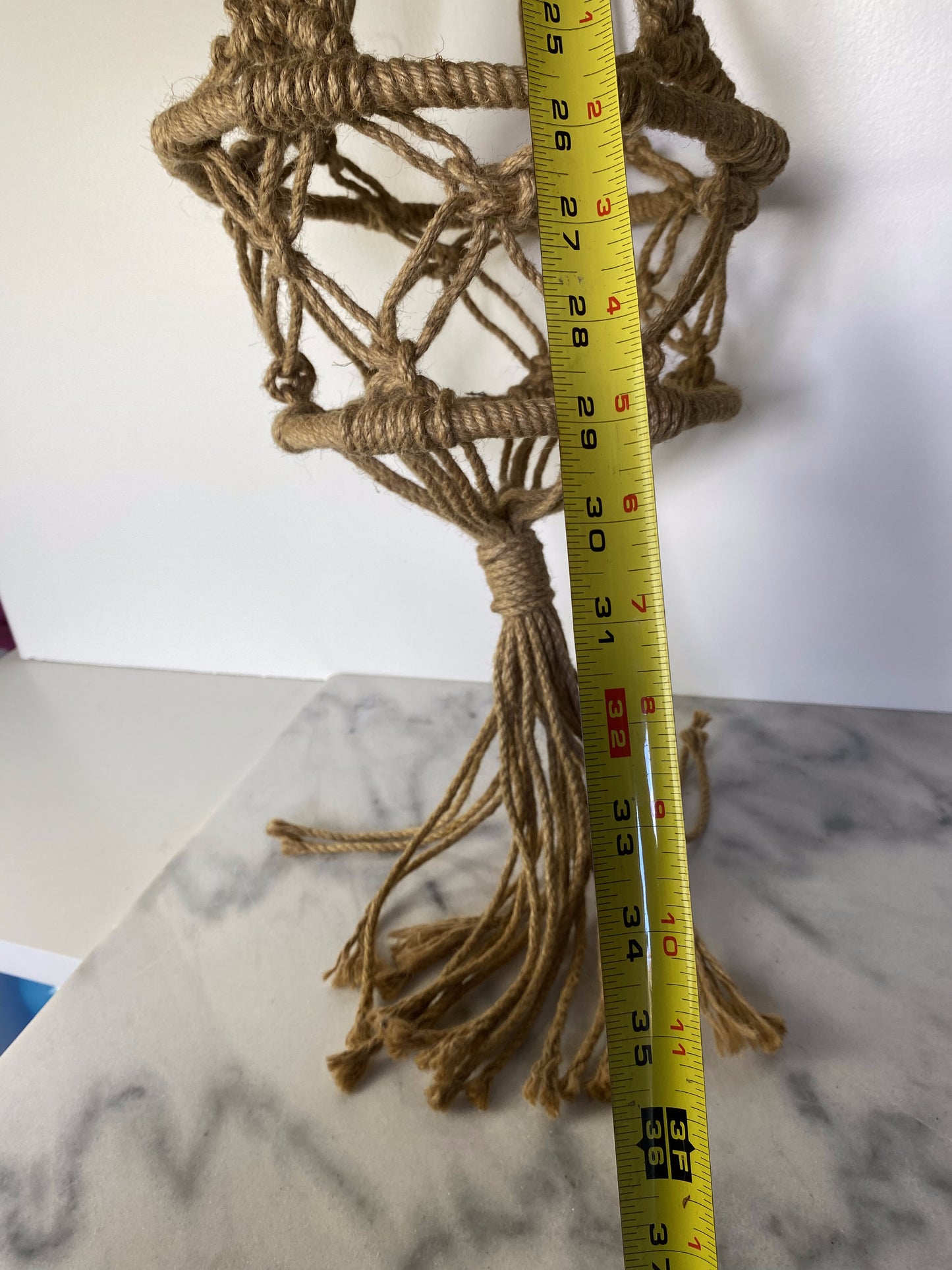 Vintage Boho Macramé Plant Hanger in Natural Fiber — Large Hanging Planter, 1970s