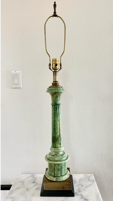 1940s Italian Neoclassic Green Alabaster and Brass Column Table Lamp
