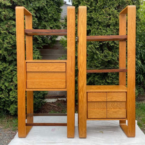 1970s Lou Hodges for California Design Group Oak & Walnut Modular Wall Unit Shelving or Room Divider