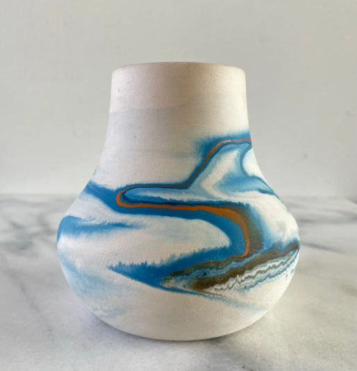 Vintage Nemadji Blue Swirl Ceramic Pot