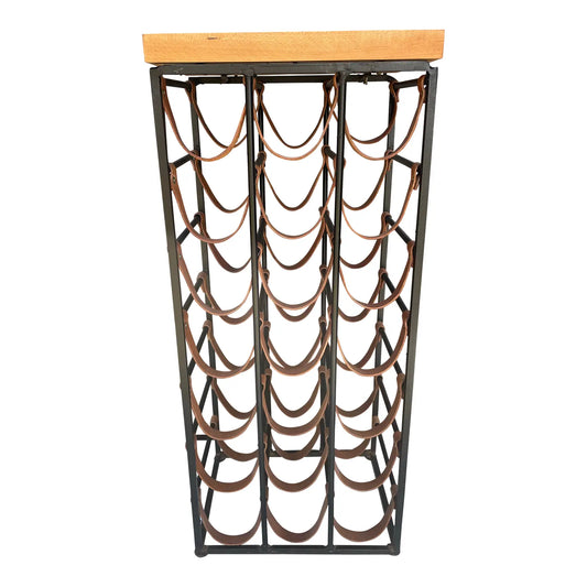 Large Mid 20th Century Arthur Umanoff Iron and Leather Wine Rack for Shaver Howard