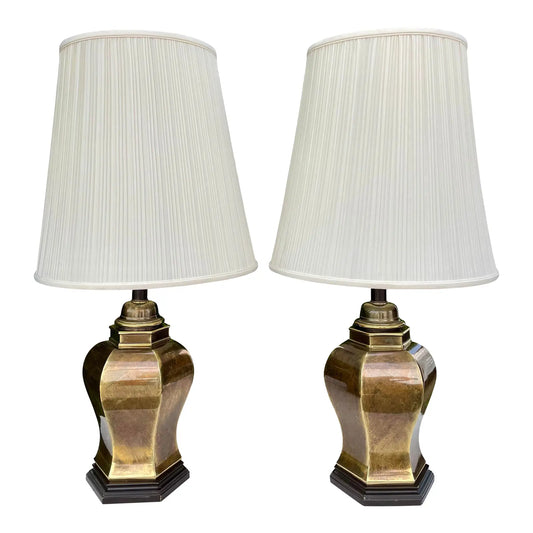 Late 20th Century Hollywood Regency Brass Urn Table Lamps - a Pair