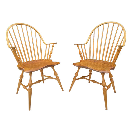 Late 20th Century Master Craftsman David Wright Continuous Windsor Armchairs - A Pair