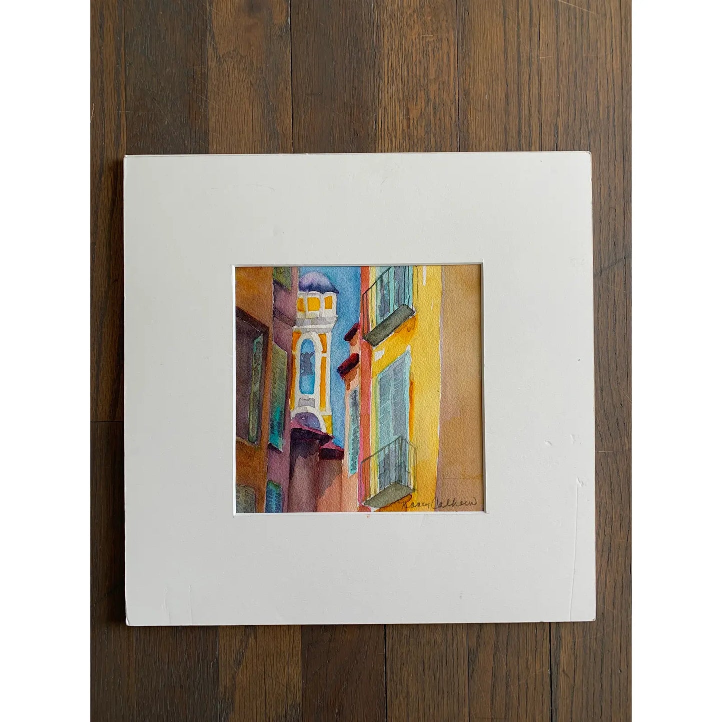 Late 20th Century Signed Watercolor Painting of an Alley Scene