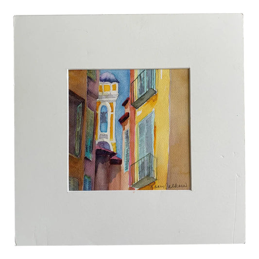 Late 20th Century Signed Watercolor Painting of an Alley Scene