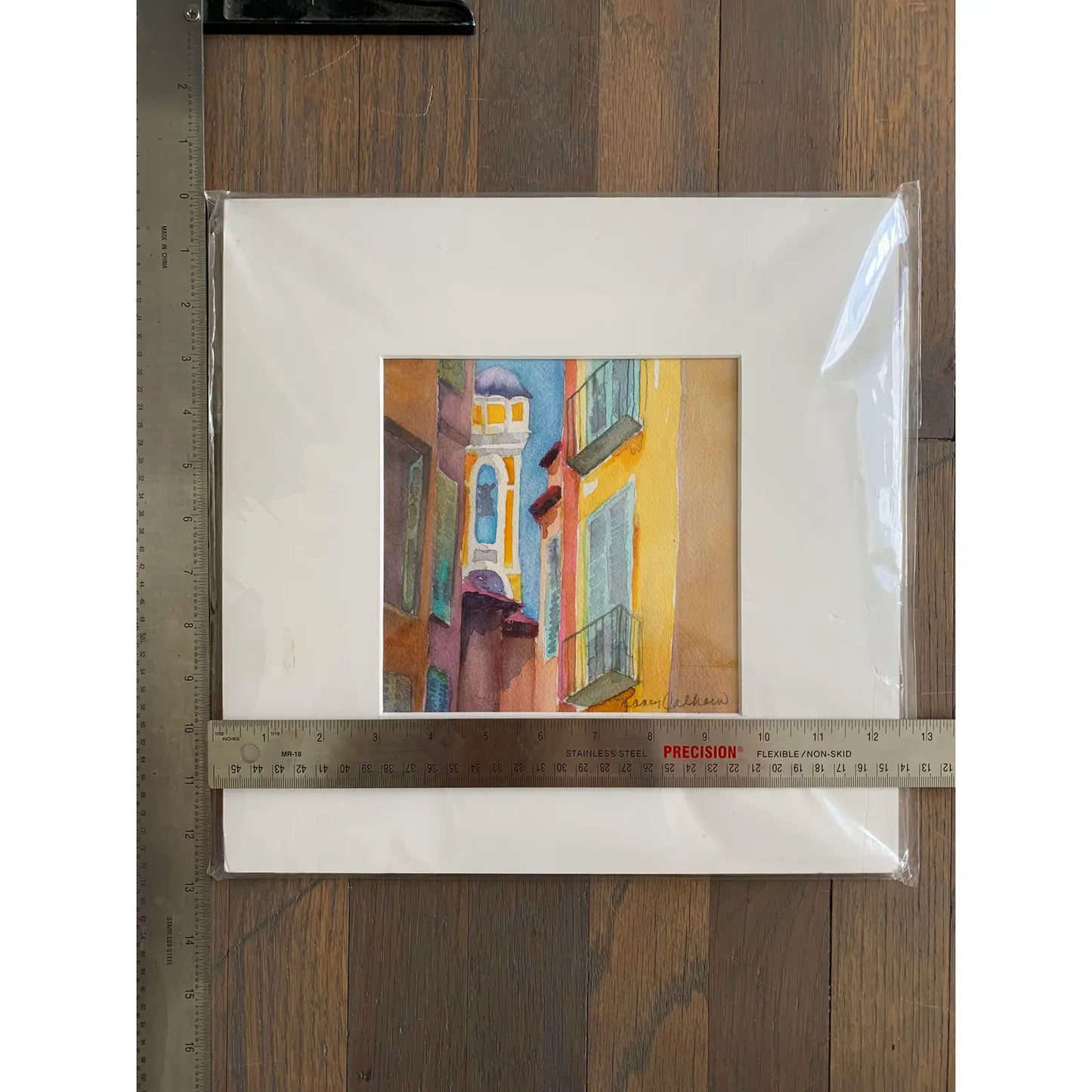 Late 20th Century Signed Watercolor Painting of an Alley Scene