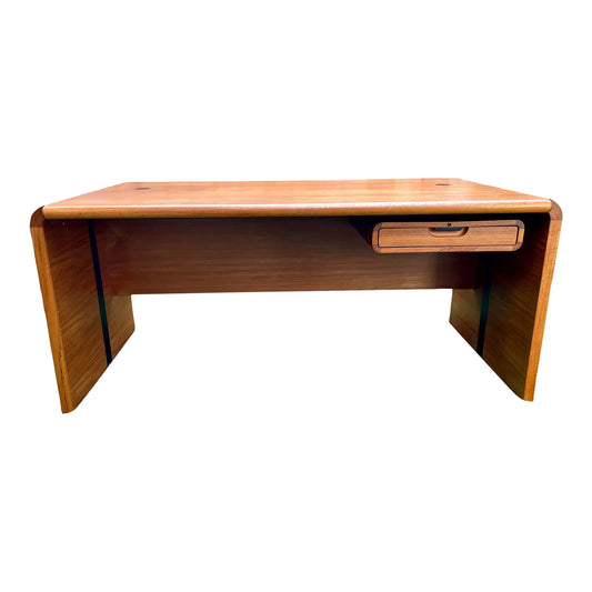 Vintage Custom Teak Waterfall Executive Desk With Floating Drawer