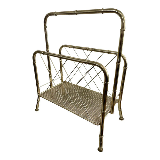 Mid 20th Century Hollywood Regency Brass Bamboo Magazine Rack