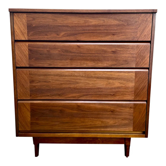 Mid 20th Century Mid-Century Modern Walnut Highboy 4-Drawer Dresser