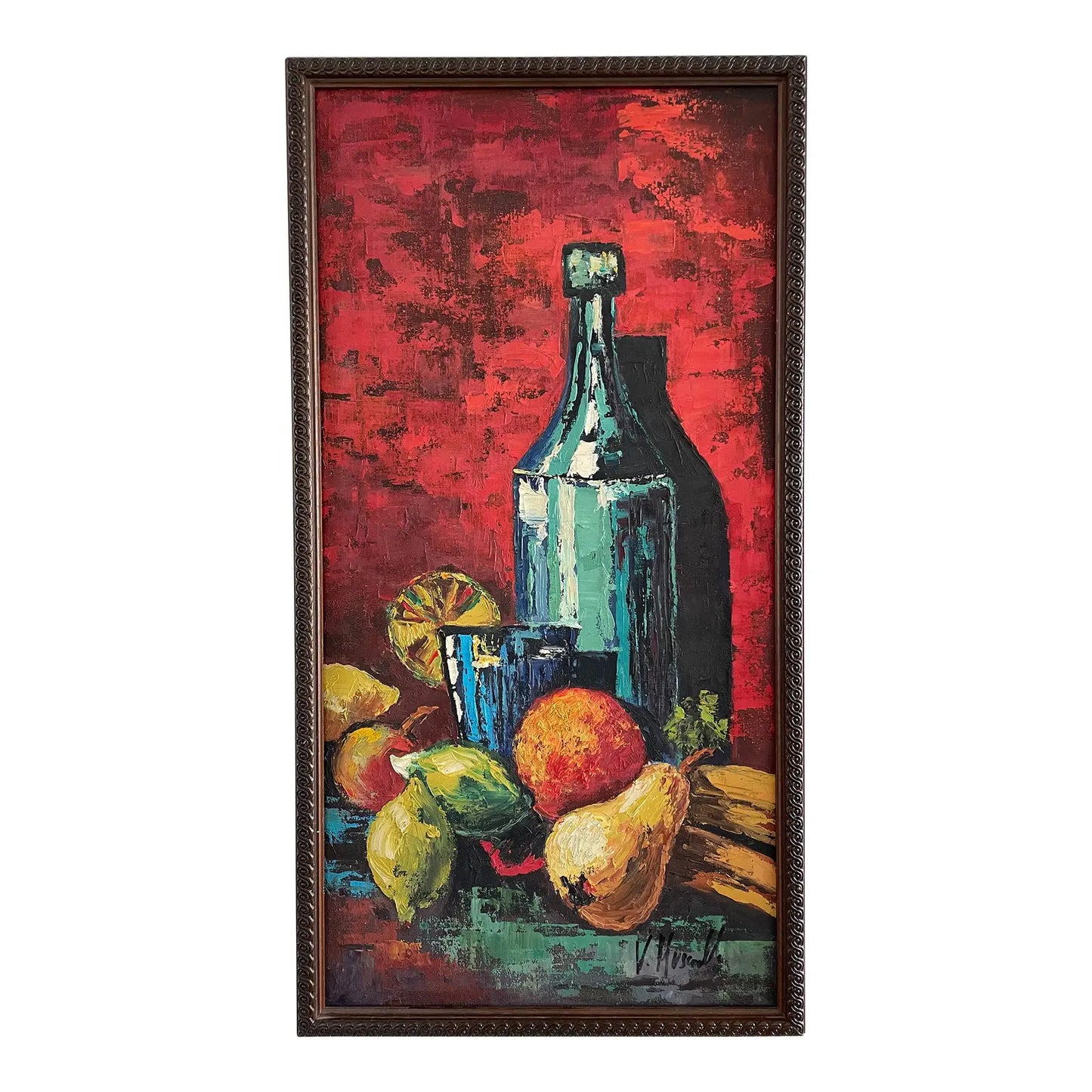 Mid 20th Century Original Oil Painting Still Life by Vittoria Muscariello Italy, Framed