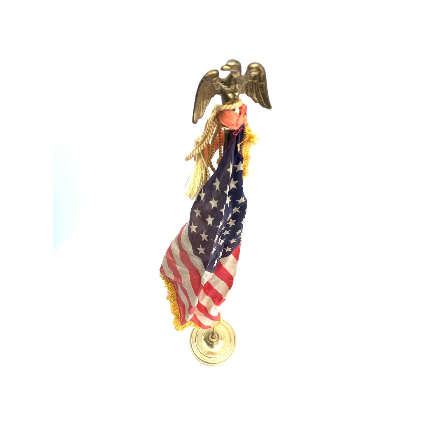 Mid 20th Century Tabletop Brass Flagpole With US Flag