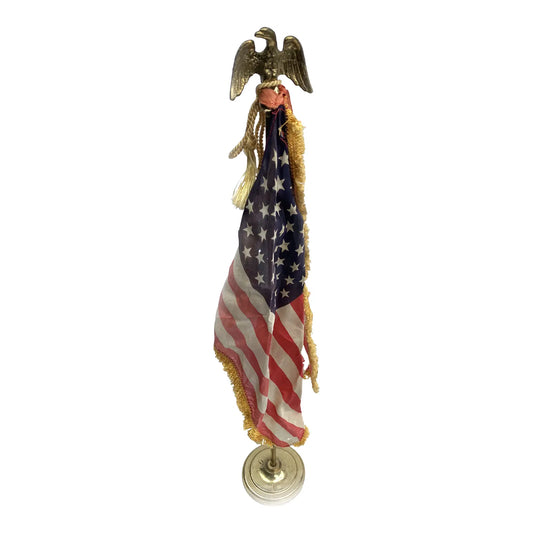 Mid 20th Century Tabletop Brass Flagpole With US Flag