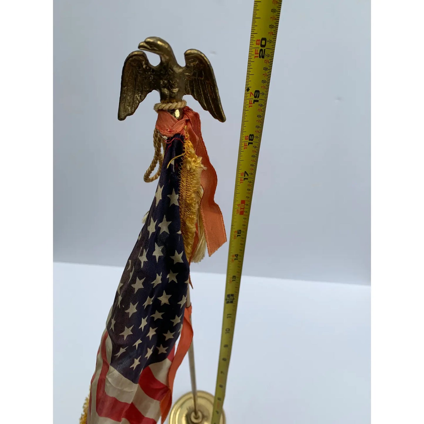 Mid 20th Century Tabletop Brass Flagpole With US Flag