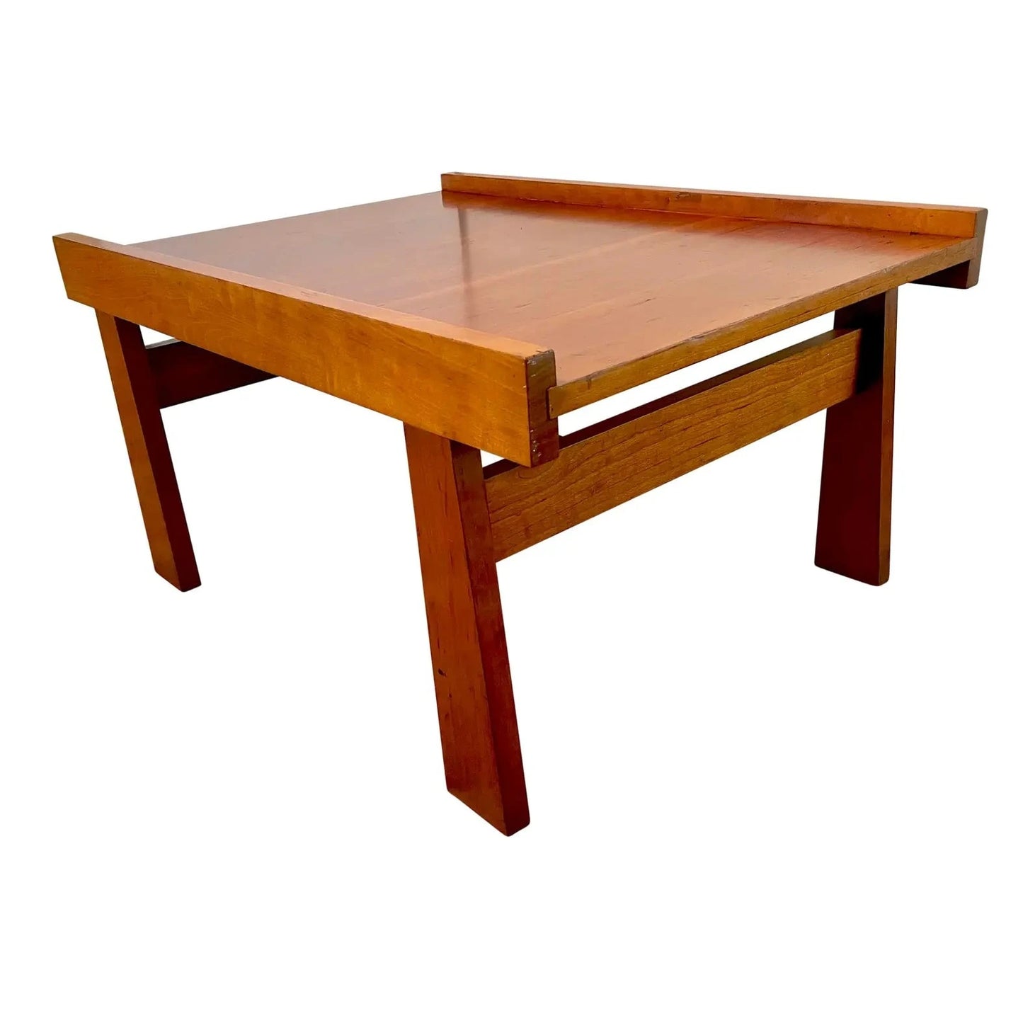 Vintage Minimalist Modern Japanese Red-Brown Sugi Wood Sashimono Table