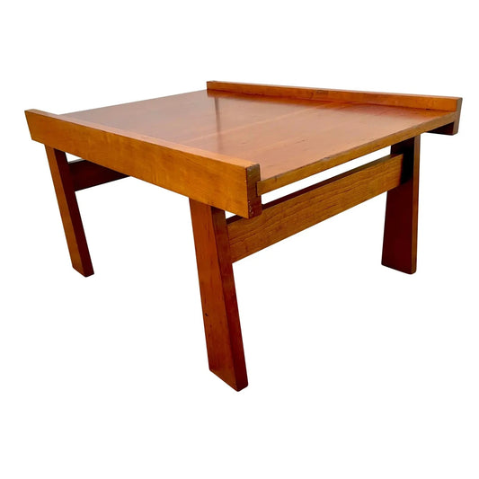 Vintage Minimalist Modern Japanese Red-Brown Sugi Wood Sashimono Table