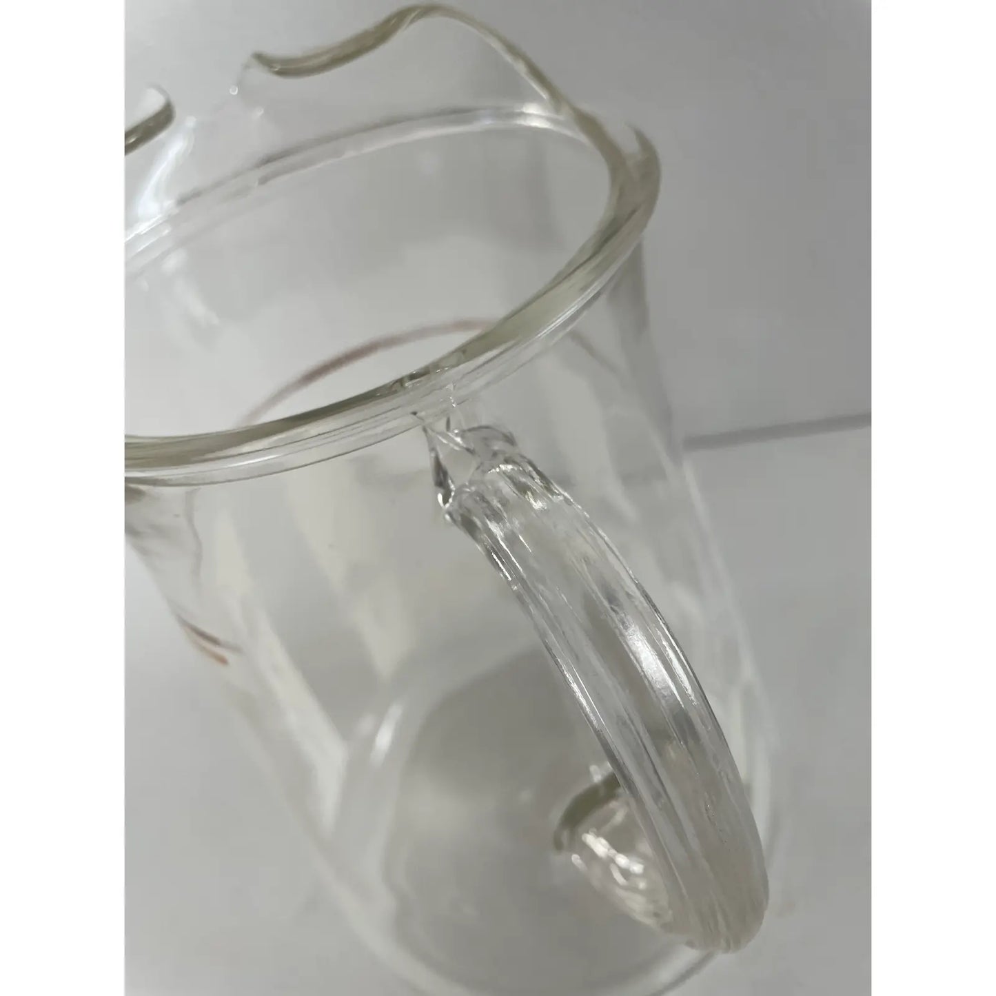 Mid Century Modern Living Clear Pitcher With White Painted Desert Flower