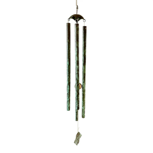 Mid-Century Modern Walter Lamb Style Verdigris Copper and Wood Wind Chime