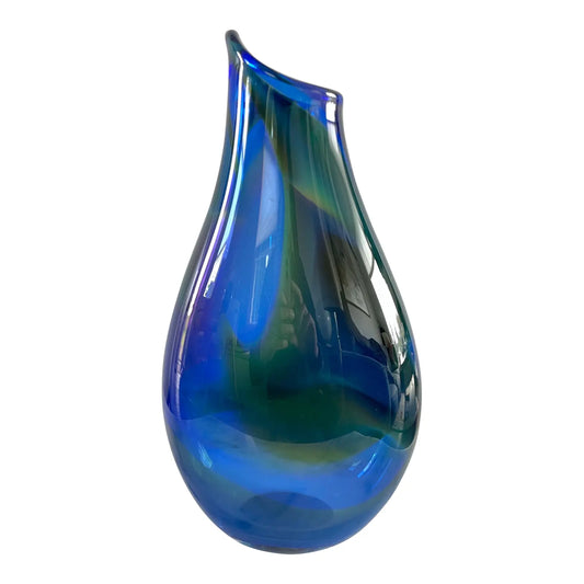 Signed James Kingwell Icefire Art Glass Vase in Blue Green & Purple