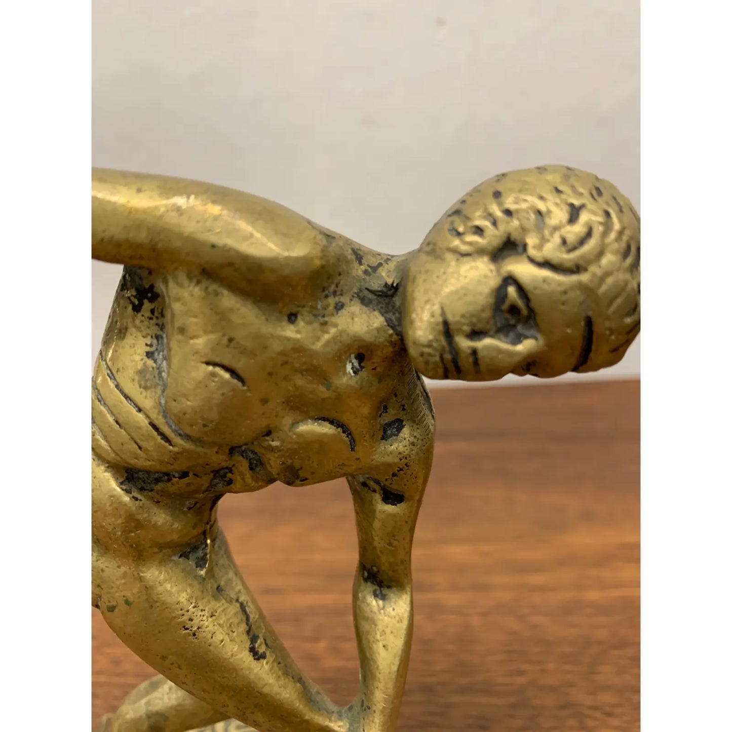 Vintage Brass Discus Greek Key Statuette