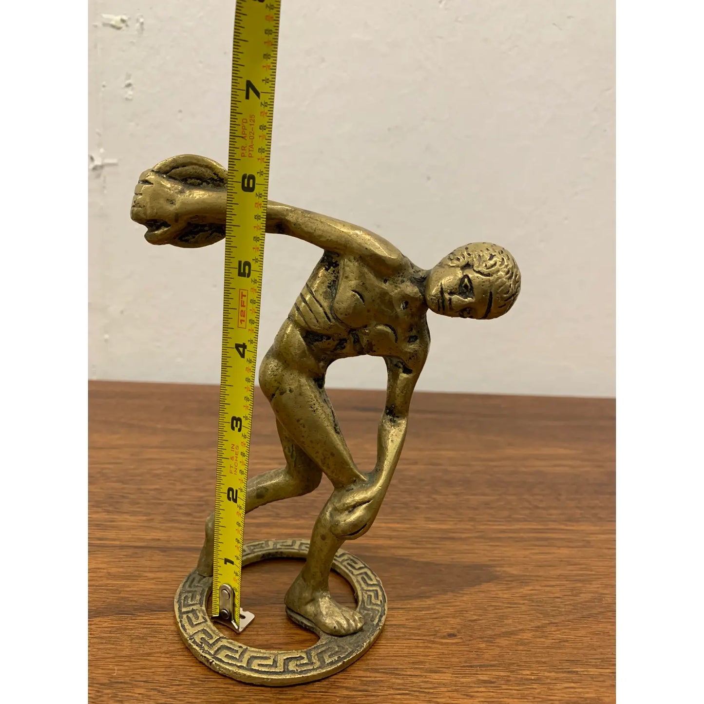Vintage Brass Discus Greek Key Statuette