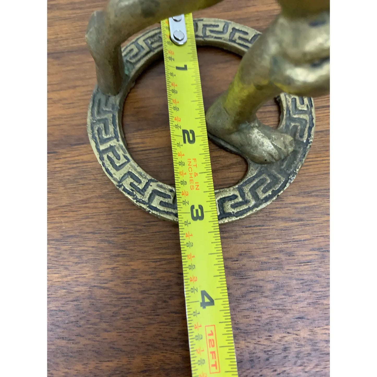 Vintage Brass Discus Greek Key Statuette