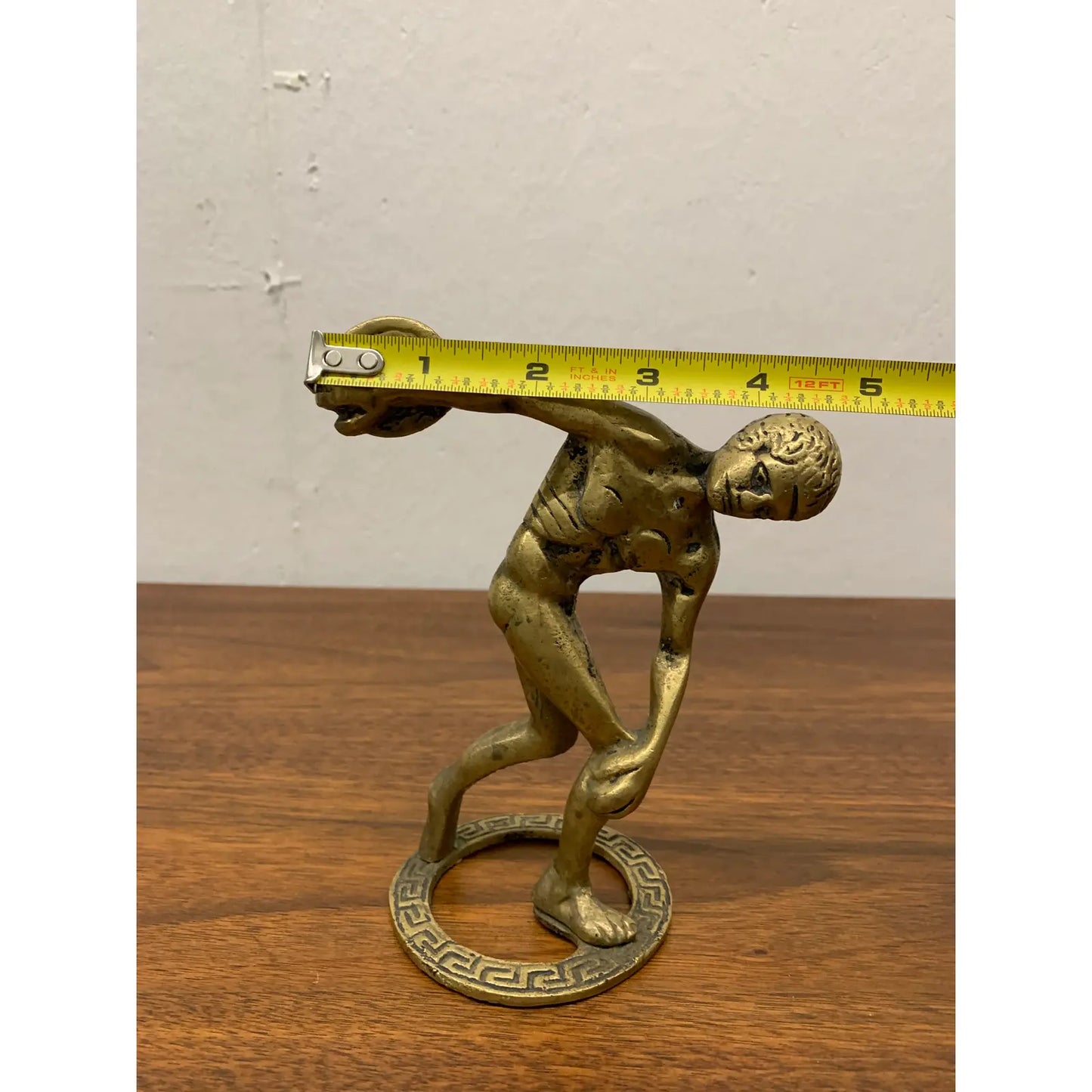 Vintage Brass Discus Greek Key Statuette