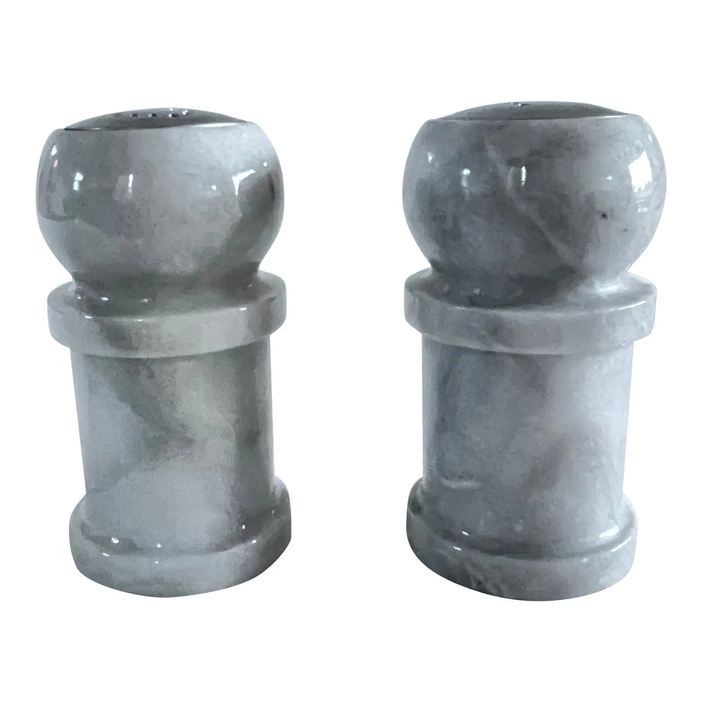 Vintage French Kitchen Carved White Marble Salt and Pepper Shaker Set